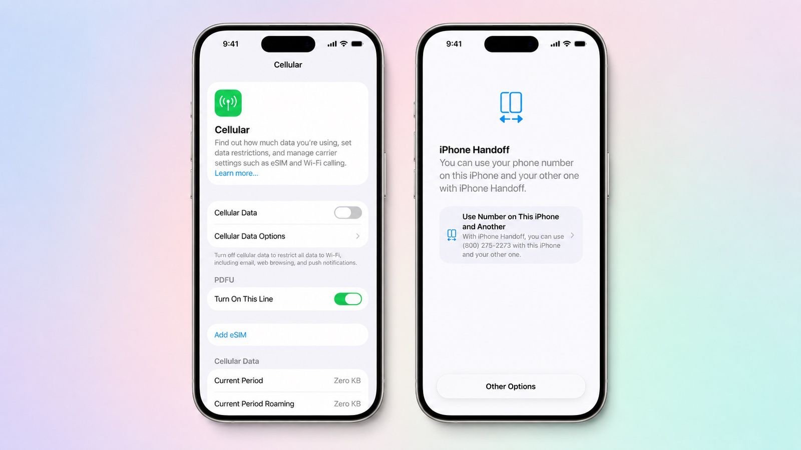 苹果iOS 27新增iPhone接力功能,让两部iPhone用同一个号码无缝切换。
设置时选主iPhone和辅助iPhone,主eSIM留在