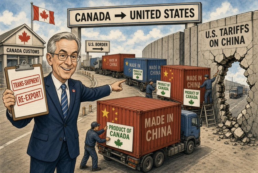 川普再度向卡尼“州长”发出严正警告:
“若加拿大和中国成交,美国立刻对所有输美加货加征 100% 关税。”
这等于是把加中协议直接绑上美加贸
